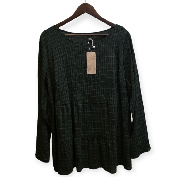 Emery Rose Dark Emerald Green Textured Babydoll Tunic Top 2XL Boho - Picture 2 of 5